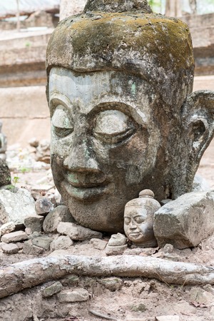 Buddha statue long history thai temple, travel in Thailand, Wat U-Mong, Chiang mai,Thailandの写真素材