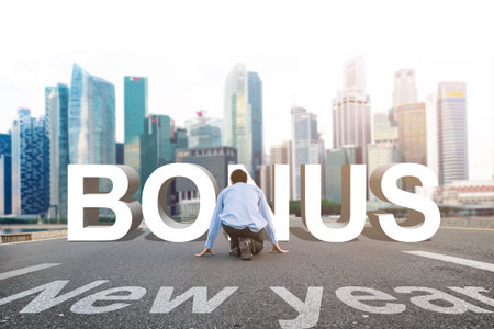 businessman at starting line waiting for the start in running track with text 2017 year, Start to...