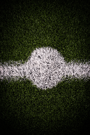 soccer grass with white kick off pointの写真素材
