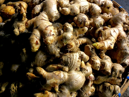 Ginger root or luya sold at a market in philippinesの素材