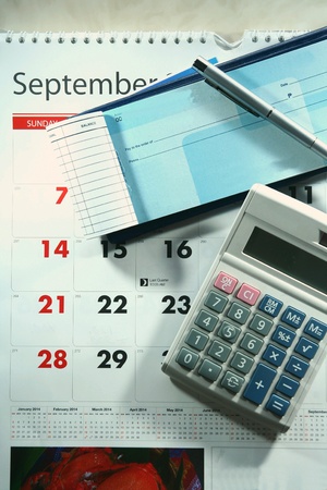 Calendar, calculator and check bookの素材