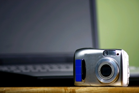 Digital camera and a computer laptopの素材