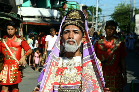 Cainta, Rizal, Philippines - April 3, 2015 - Actors and Characters in the reenactment of the Passion of Christ. Held on Good Friday as part of celebration of the Holy Week.のeditorial素材