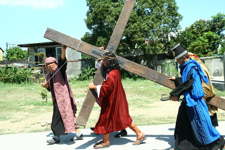 Cainta, Rizal, Philippines - April 3, 2015 - Reenactment of the Passion of Christ. Held on Good Friday as part of celebration of the Holy Week.のeditorial素材