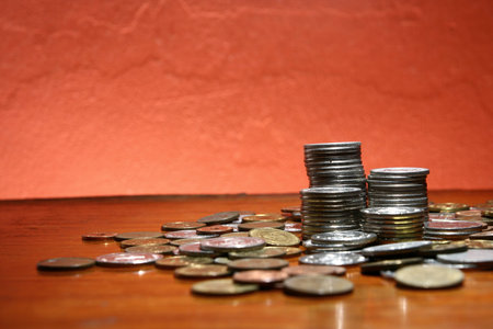 Piles or stacks of coins