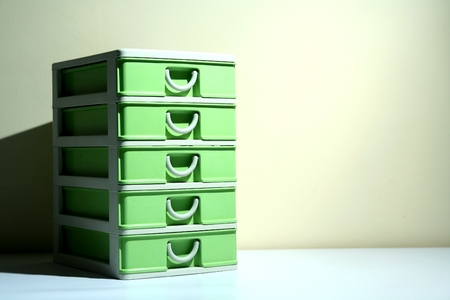 Green plastic organizer drawerの写真素材
