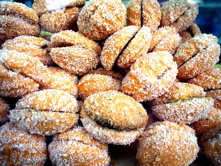 sweet bread with butter filling and grated coconutの写真素材