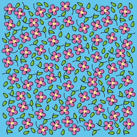purple floral pattern with light blue backgroundのイラスト素材