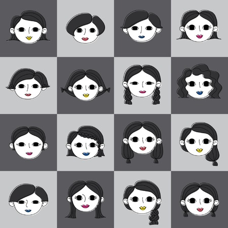 A variety of hairstyles of girlsのイラスト素材