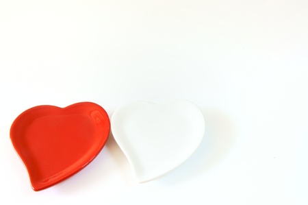 empty red and white heart plateの写真素材