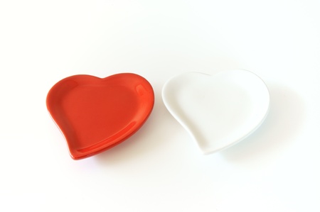 empty red and white heart plateの写真素材
