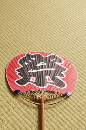 japanese fan uchiwa  on tatamiの写真素材