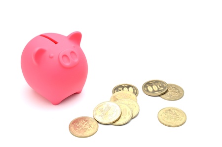 piggy bank and japanese moneyの写真素材