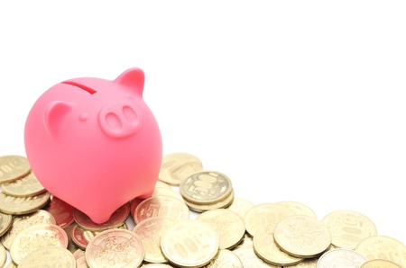 piggy bank and japanese moneyの写真素材