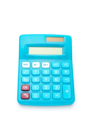 Calculator with leaf isolated on white backgroundの写真素材