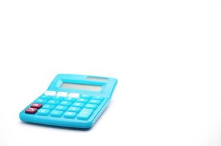 Calculator with leaf isolated on white backgroundの写真素材