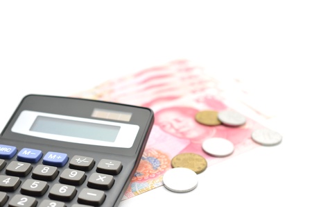 Calculator and chinese currencyの写真素材