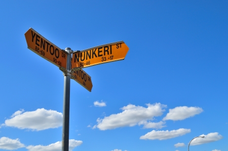 sign and blue skyの写真素材