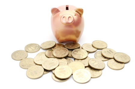 piggy bank isolated on white backgroundの写真素材