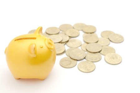 piggy bank isolated on white backgroundの写真素材