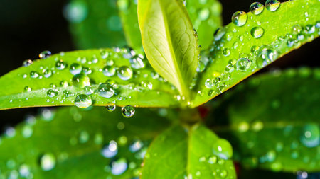 Scattered Morning Dew Drops on Leaves