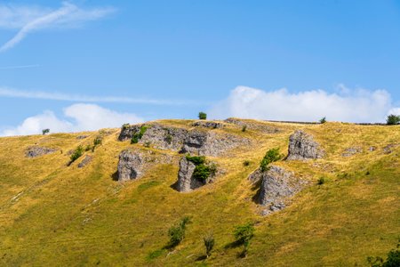 Rolling Limestone Hills of Monsal Dale in the Peak District, Derbyshireの写真素材
