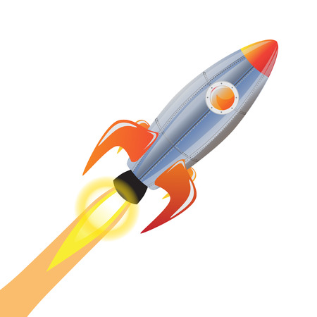 Rocket and technology space ship rocket cartoon icons. Speed galaxy fantasy rocket and futuristic spacecraft, astronaut modern element.のイラスト素材