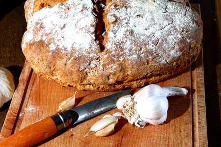Traditional homemade bread served with garlic