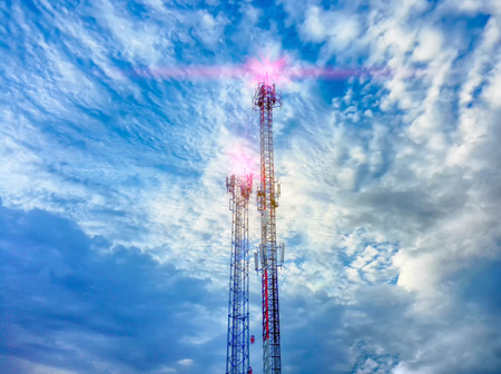 Mobile phone tower silhouetteの写真素材