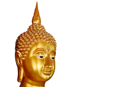 Golden Buddha isolated from Thailand on white background with clipping pathの写真素材