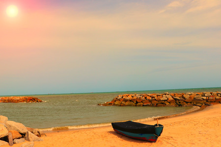 Fishing boat on the beautiful beach.の写真素材