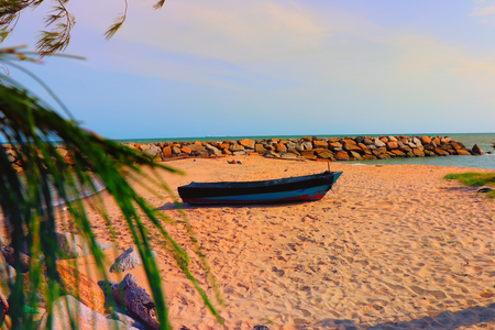 Fishing boat on the beautiful beach.の写真素材