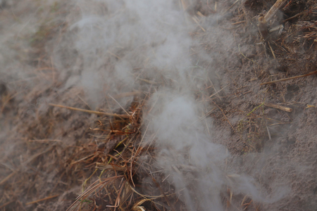 Smoke from burning charcoal in Thailandの写真素材