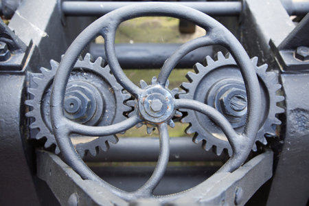 Steering wheel of the old steamroller.