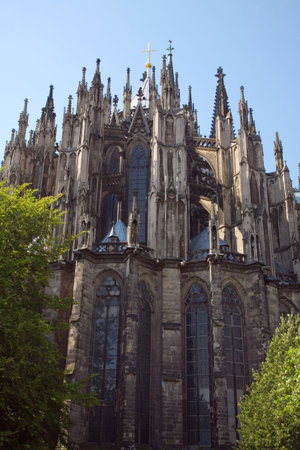 Cologne Cathedral against a blue skyの写真素材