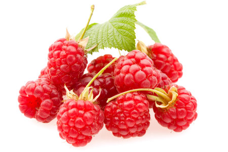Fresh raspberries isolated on a white background.