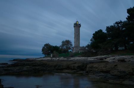 Lighthouse in the night in Savudrija / Croatiaの写真素材