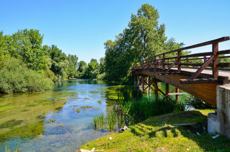 Bridge over Una River in Bihac. Bosna and Hercegovina.の写真素材
