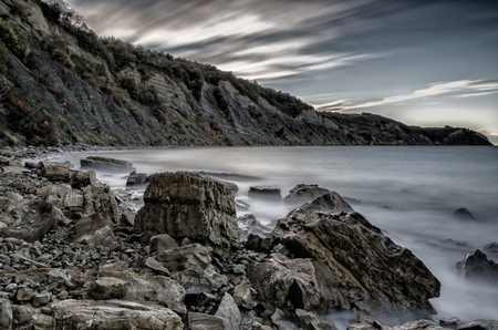 Sunset behind cliff of Izola, Sloveniaの写真素材