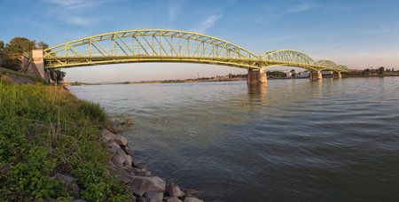 Elizabeths bridge with Donau river, Komarno, Slovakiaの写真素材