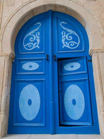 Traditional Tunisian Door Sidi Bu Saidの写真素材
