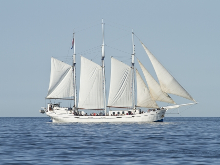 Huge tall ship sailing on the sea の写真素材