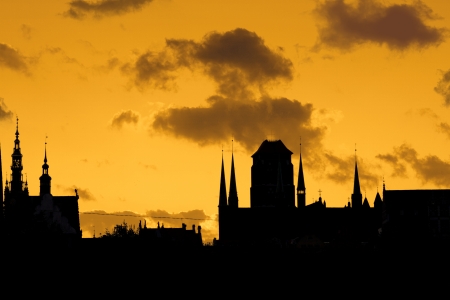 Gdansk city center at sunsetの写真素材