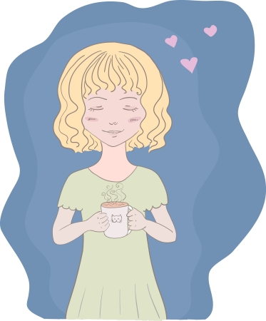 Girl with coffee illustrationの写真素材