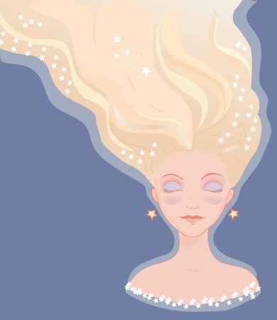 Girl with gold hair and stars Illustrationの写真素材