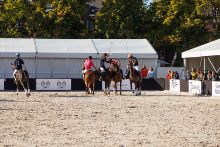 Amsterdam - 02 October 2022 - Teams playing polo on the sand in Netherlands.のeditorial素材