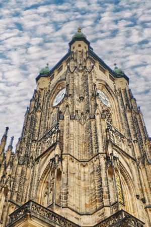 Clock on the Cathedral of Saints Vitus in Prague, the seat of the Archbishop of Prague.の写真素材