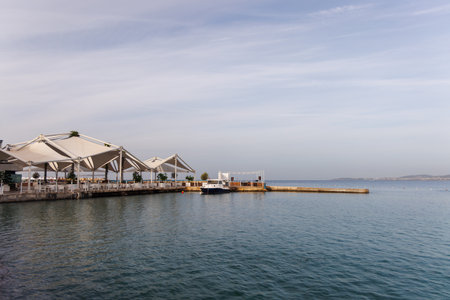 Empty restaurant by the sea in Turkey in low season.の写真素材