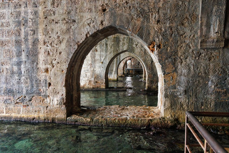 Inside the old shipyard of Alanya, Turkey. We see the arches.の写真素材