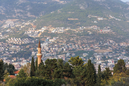 View of Alanya with minaret, Turkey.の写真素材